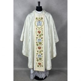 Ornat gotycki haftowany, motyw maryjny (9K) - Ornaty białe/ ecru - zdjęcie 3 - Ornat gotycki haftowany, motyw maryjny (9K)