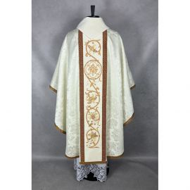 Ornat gotycki, haftowany IHS, tkanina żakard (10K) - Ornaty białe/ ecru - zdjęcie 3 - Ornat gotycki, haftowany IHS, tkanina żakard (10K)