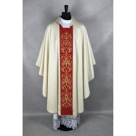Ornat gotycki, tkanina brokat, pas czerwony (11K) - Ornaty złote/srebrne - zdjęcie 2 - Ornat gotycki, tkanina brokat, pas czerwony (11K)