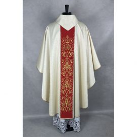 Ornat gotycki, tkanina brokat, pas czerwony (11K) - Ornaty złote/srebrne - zdjęcie 3 - Ornat gotycki, tkanina brokat, pas czerwony (11K)