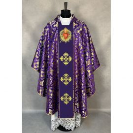 Ornat gotycki fioletowy, haftowany Serce w Koronie (16K) - ORNATY NA WIELKI POST - zdjęcie 2 - Ornat gotycki fioletowy, haftowany Serce w Koronie (16K)