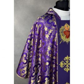 Ornat gotycki fioletowy, haftowany Serce w Koronie (16K) - ORNATY NA WIELKI POST - zdjęcie 3 - Ornat gotycki fioletowy, haftowany Serce w Koronie (16K)