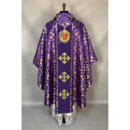 Ornat gotycki fioletowy, haftowany Serce w Koronie (16K) - ORNATY NA WIELKI POST - zdjęcie 4 - Ornat gotycki fioletowy, haftowany Serce w Koronie (16K)