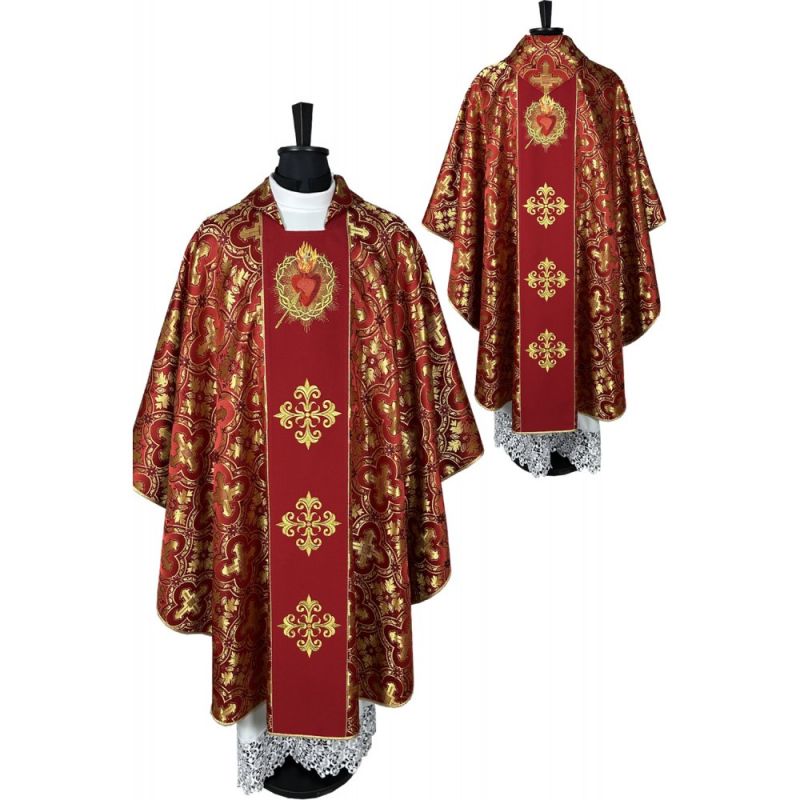 Ornat gotycki czerwony, haftowany Serce w Koronie (17K) - Ornaty czerwone - Ornat gotycki czerwony, haftowany Serce w Koronie (17K)