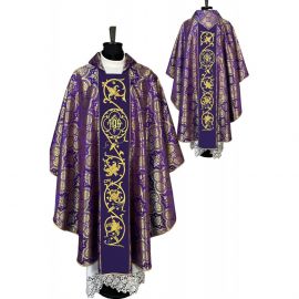 Ornat gotycki fioletowy, haftowany IHS (18K) - Ornaty fioletowe