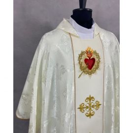Ornat gotycki biały, haftowany - Serce w Koronie (77K) - Ornaty białe/ ecru - zdjęcie 2 - Ornat gotycki biały, haftowany - Serce w Koronie (77K)