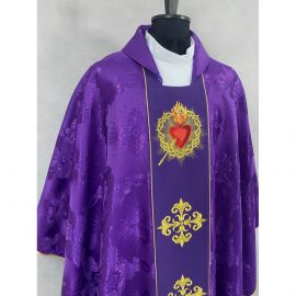 Ornat gotycki fioletowy, haftowany - Serce w Koronie (78K) - ORNATY NA WIELKI POST - zdjęcie 3 - Ornat gotycki fioletowy, haftowany - Serce w Koronie (78K)