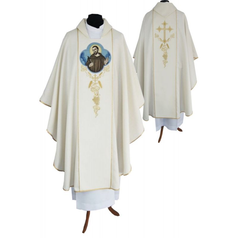 Ornat gotycki, haftowany Święty Franciszek (93K) - Ornaty z wizerunkiem świętych - Ornat gotycki, haftowany Święty Franciszek (93K)