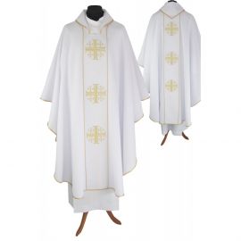 Ornat gotycki haftowany, biały - Krzyże Jerozolimskie (96K) - Ornaty białe/ ecru