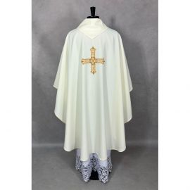 Ornat gotycki haftowany, ecru - Krzyż (98K) - Ornaty białe/ ecru - zdjęcie 3 - Ornat gotycki haftowany, ecru - Krzyż (98K)