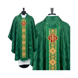 Ornat gotycki zielony, haftowany IHS (109K) - Ornaty zielone