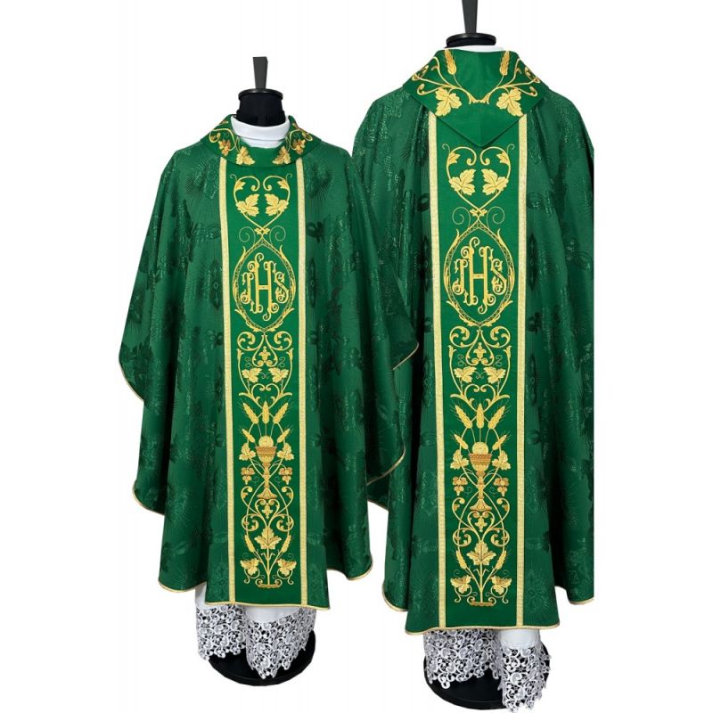 Ornat gotycki zielony, haftowany IHS (114K) - Ornaty zielone - Ornat gotycki zielony, haftowany IHS (114K)