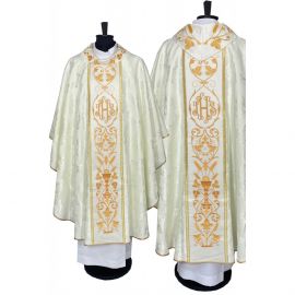 Ornat gotycki ecru, haftowany IHS (116K) - Ornaty białe/ ecru