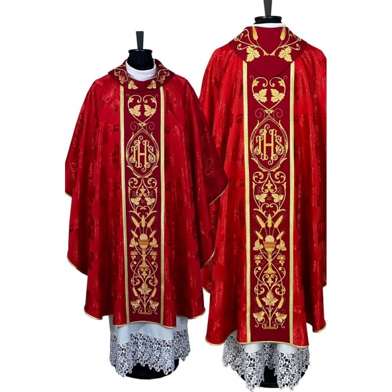 Ornat gotycki czerwony, haftowany IHS (117K) - Ornaty czerwone - Ornat gotycki czerwony, haftowany IHS (117K)