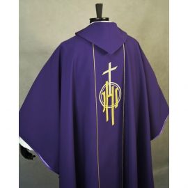 Ornat gotycki fioletowy, haftowany IHS (125K) - ORNATY NA WIELKI POST - zdjęcie 3 - Ornat gotycki fioletowy, haftowany IHS (125K)