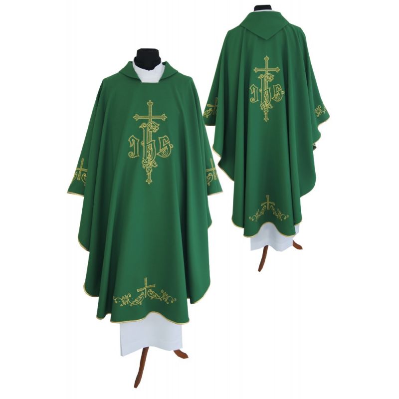 Ornat gotycki zielony, haftowany, materiał strecz (154K) - Ornaty zielone - Ornat gotycki zielony, haftowany, materiał strecz (154K)