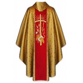 Ornat gotycki złoty miód, haftowany, materiał brokatowy (159K) - Ornaty złote/srebrne