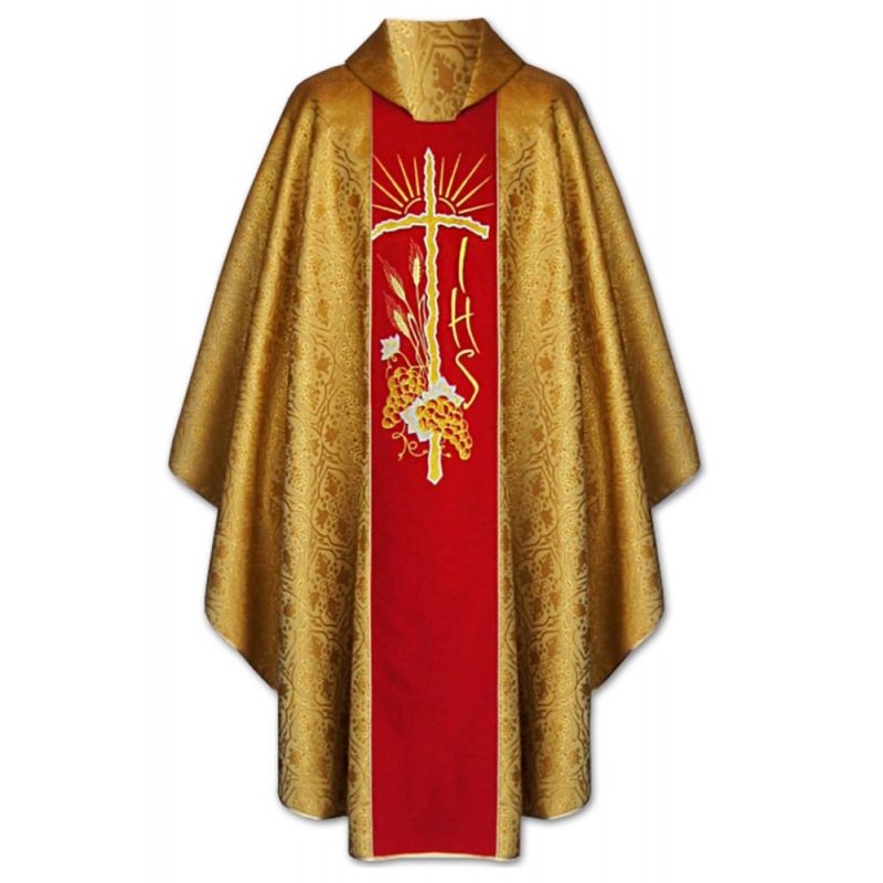 Ornat gotycki złoty miód, haftowany, materiał brokatowy (159K) - Ornaty złote/srebrne - Ornat gotycki złoty miód, haftowany, materiał brokatowy (159K)