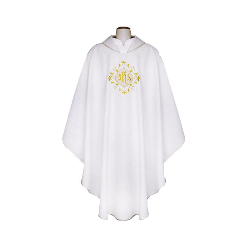 Ornat gotycki biały, haftowany, materiał strecz (164K) - Ornaty białe/ ecru - Ornat gotycki biały, haftowany, materiał strecz (164K)
