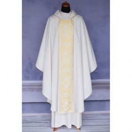 Ornat gotycki biały, pas tkany, materiał strecz (165K) - Ornaty białe/ ecru - zdjęcie 2 - Ornat gotycki biały, pas tkany, materiał strecz (165K)