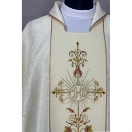 Ornat gotycki ecru, tkanina żakardowa, pas haftowany (198K) - Ornaty białe/ ecru - zdjęcie 2 - Ornat gotycki ecru, tkanina żakardowa, pas haftowany (198K)