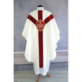 Ornat semi gotycki + stuła, kolor ecru, aksamitny pas (53K) - Ornaty Semi Gotyckie - zdjęcie 3 - Ornat semi gotycki + stuła, kolor ecru, aksamitny pas (53K)