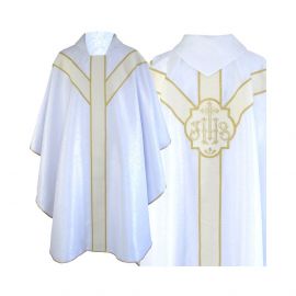 Ornat semi gotycki + stuła, kolor biały, aksamitny pas (65K) - Ornaty Semi Gotyckie