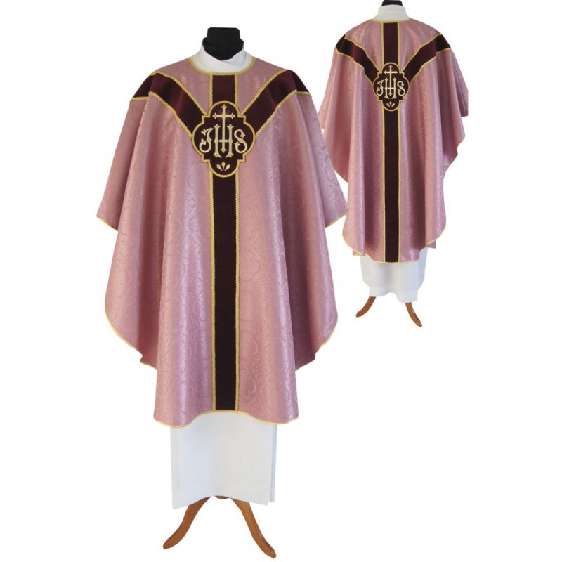 Ornat semi gotycki, kolor rose, pasy aksamit (91K) - ORNATY NA WIELKI POST - Ornat semi gotycki, kolor rose, pasy aksamit (91K)