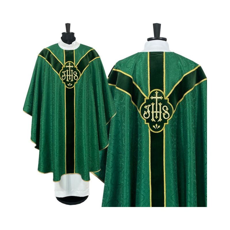 Ornat semi gotycki, kolor zielony, pasy aksamit (95K) - Ornaty Semi Gotyckie - Ornat semi gotycki, kolor zielony, pasy aksamit (95K)