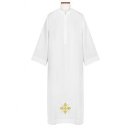 Alba kapłańska z haftowanym złotym krzyżem(1) - KOMŻE I ALBY  KAPŁAŃSKIE
