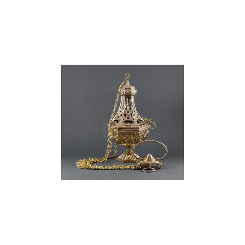 Trybularz mosiężny odlewany wys. 26 cm - TRYBULARZE, ŁÓDKI - Trybularz mosiężny odlewany wys. 26 cm