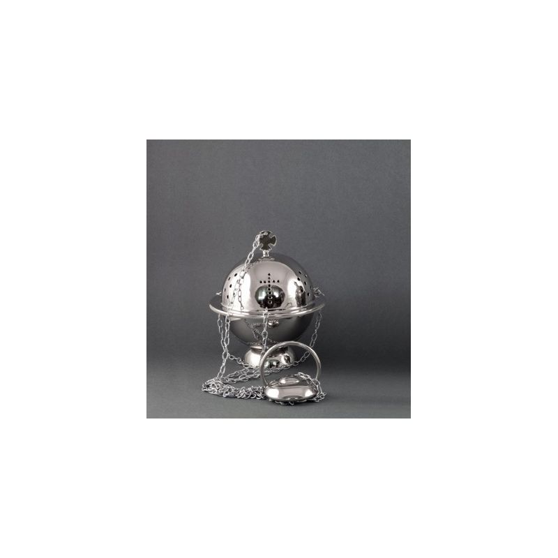Trybularz mosiężny niklowany wys. 13 cm - TRYBULARZE, ŁÓDKI - Trybularz mosiężny niklowany wys. 13 cm