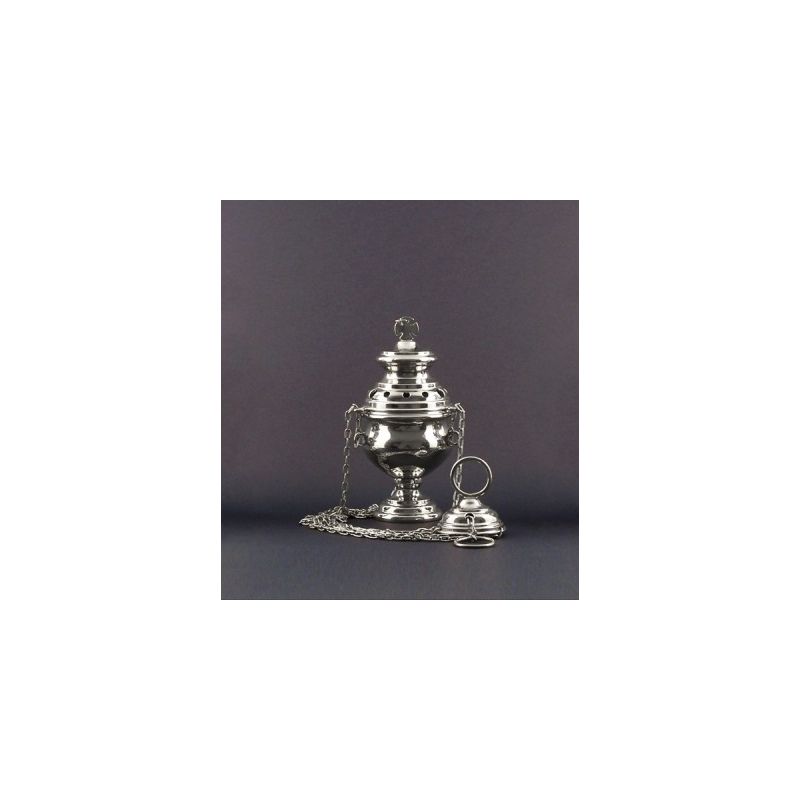 Trybularz mosiężny niklowany wys. 17 cm - TRYBULARZE, ŁÓDKI - Trybularz mosiężny niklowany wys. 17 cm