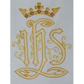Biała/ecru peleryna IHS + korona maryjna - STROJE I PELERYNY MINISTRANCKIE - zdjęcie 2 - Biała/ecru peleryna IHS + korona maryjna
