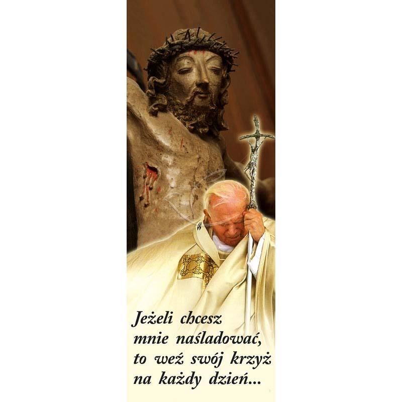 Baner religijny - Święty Jan Paweł II Jezus na krzyżu - Wielki Post - Baner religijny - Święty Jan Paweł II Jezus na krzyżu