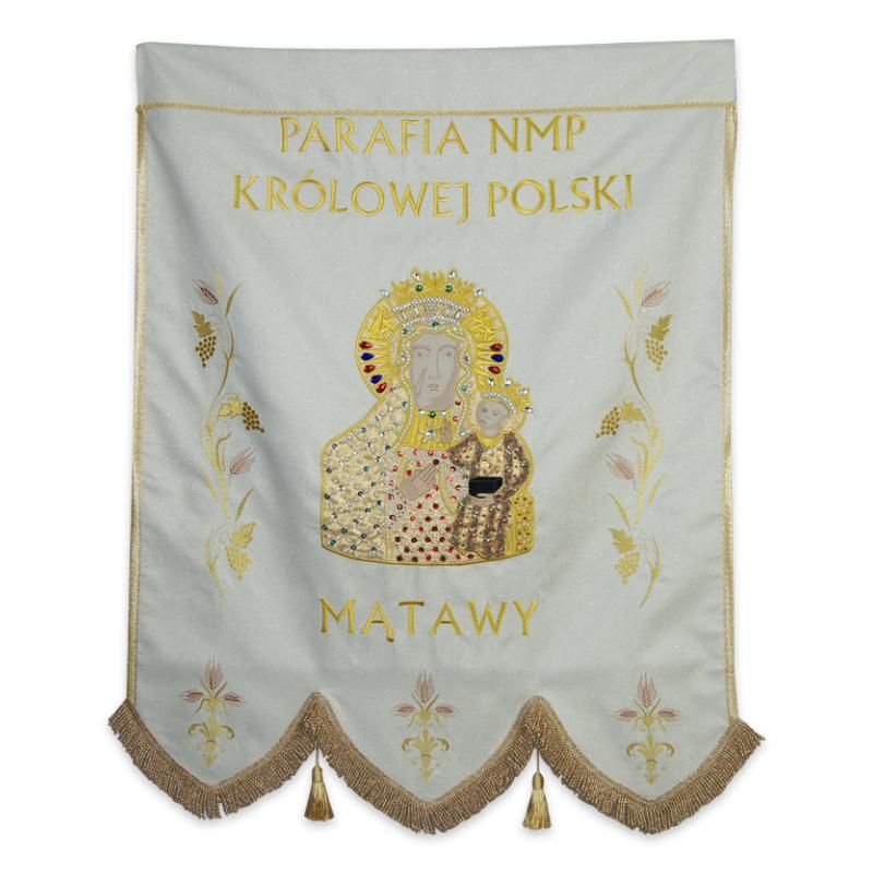 Chorągiew haftowana jednostronna - MB Częstochowska - CHORĄGWIE, SZTANDARY - Chorągiew haftowana jednostronna - MB Częstochowska