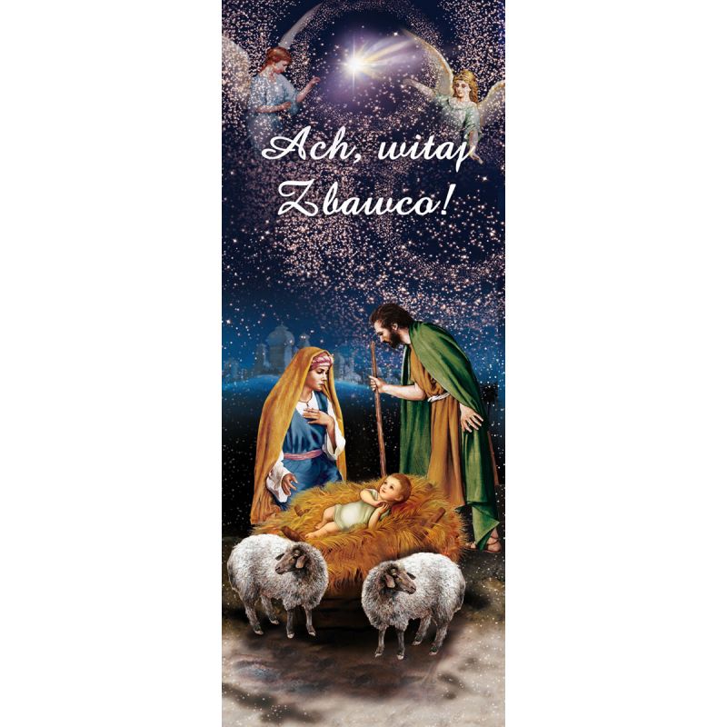 Baner Bożonarodzeniowy - 2028 - Boże Narodzenie - Baner Bożonarodzeniowy -  "Ach Witaj Zbawco" granatowy z Aniołami
