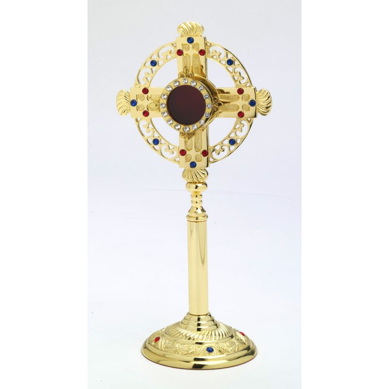 Relikwiarz z kamieniami szlachetnymi, pozłacany - 26 cm - RELIKWIARZE - Relikwiarz z kamieniami szlachetnymi, pozłacany - 26 cm