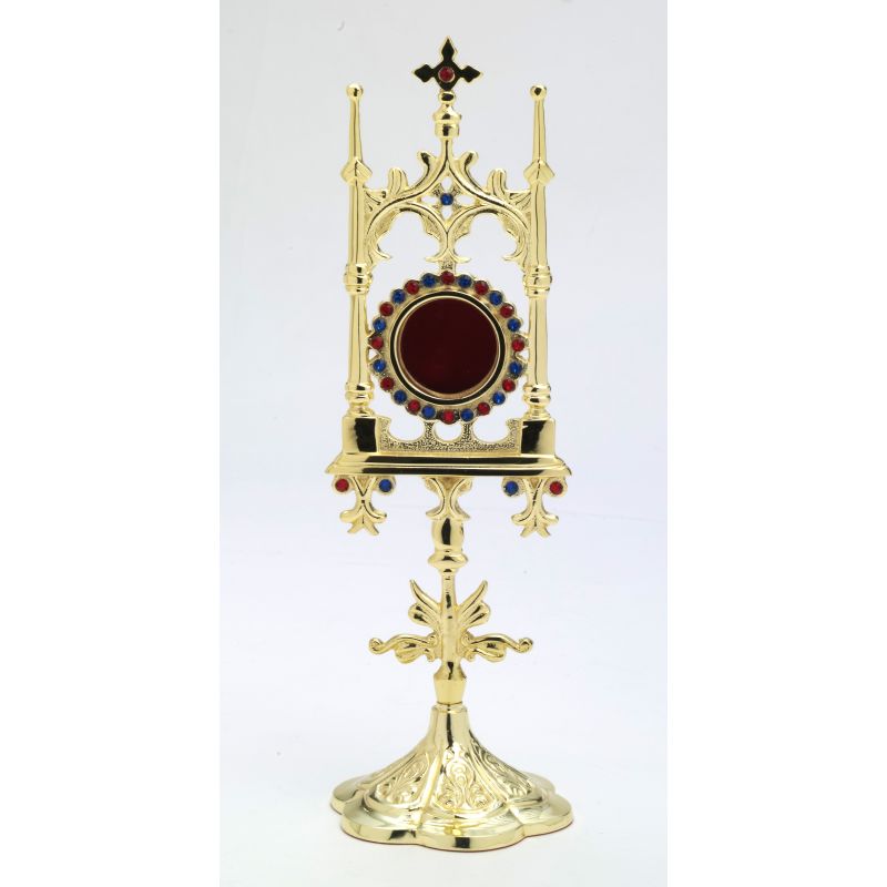 Relikwiarz z kamieniami szlachetnymi, pozłacany - 31 cm - RELIKWIARZE - Relikwiarz z kamieniami szlachetnymi, pozłacany - 31 cm