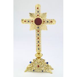Relikwiarz z kamieniami szlachetnymi, pozłacany - 28 cm - RELIKWIARZE