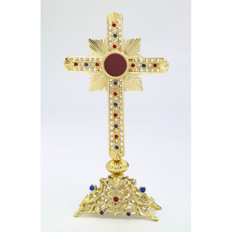 Relikwiarz z kamieniami szlachetnymi, pozłacany - 28 cm - RELIKWIARZE - Relikwiarz z kamieniami szlachetnymi, pozłacany - 28 cm