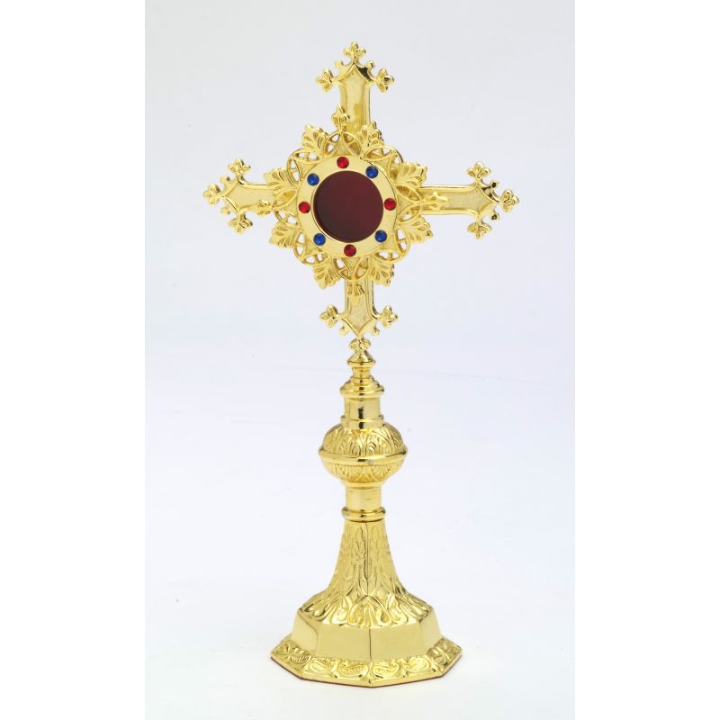 Relikwiarz z kamieniami szlachetnymi, pozłacany - 27 cm - RELIKWIARZE - Relikwiarz z kamieniami szlachetnymi, pozłacany - 32 cm