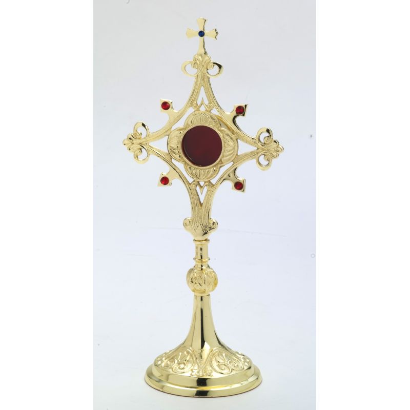 Relikwiarz z kamieniami szlachetnymi, pozłacany - 30 cm - RELIKWIARZE - Relikwiarz z kamieniami szlachetnymi, pozłacany - 30 cm