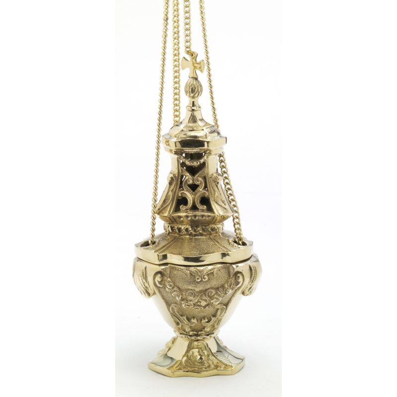 Trybularz mosiężny, odlewany - 30 cm - TRYBULARZE, ŁÓDKI - Trybularz mosiężny, odlewany - 30 cm