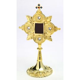 Relikwiarz z kamieniami szlachetnymi, pozłacany - 25 cm - RELIKWIARZE