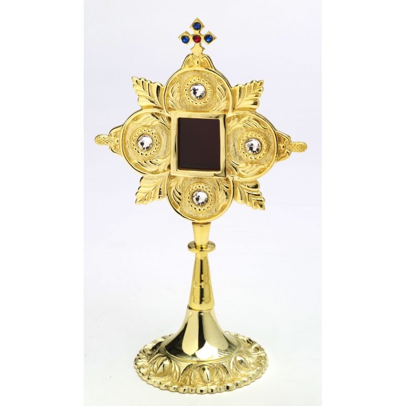 Relikwiarz z kamieniami szlachetnymi, pozłacany - 25 cm - RELIKWIARZE - Relikwiarz z kamieniami szlachetnymi, pozłacany - 25 cm