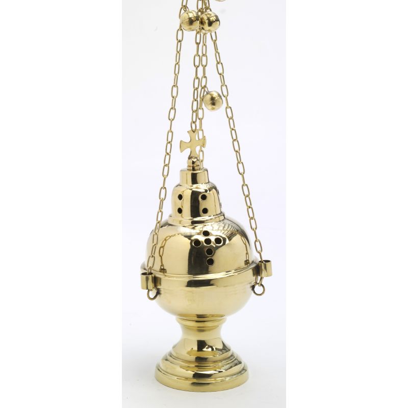Trybularz mosiężny, złocony - 23,5 cm - TRYBULARZE, ŁÓDKI - Trybularz mosiężny, złocony - 23,5 cm