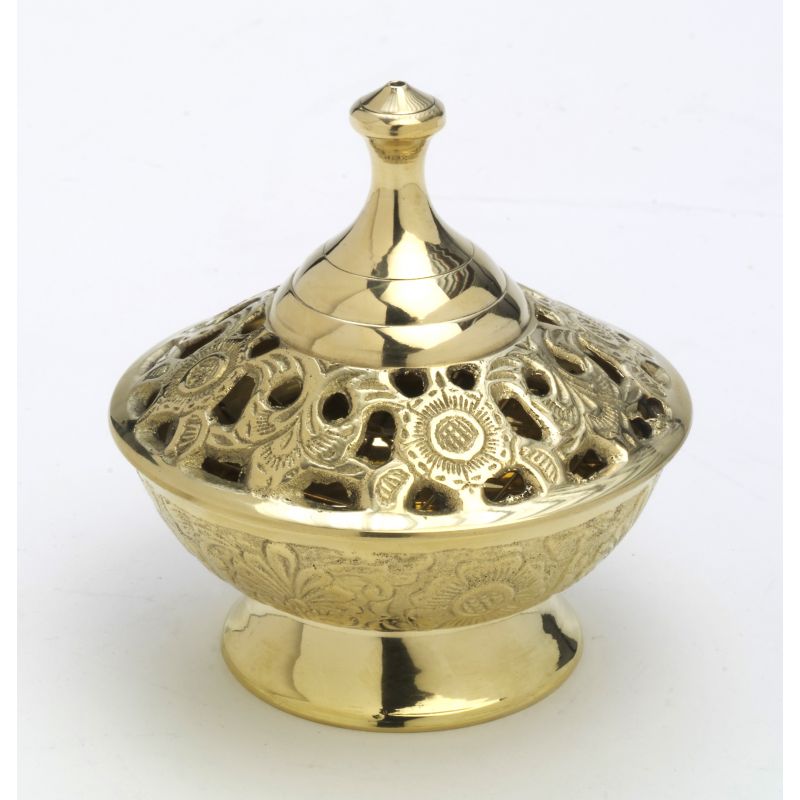 Kadzielniczka domowa, mosiężna, zdobiona - 11 cm - KADZIELNICE DOMOWE - Kadzielniczka domowa, mosiężna, zdobiona - 12 cm
