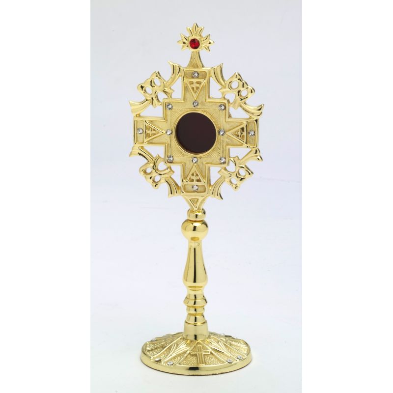 Relikwiarz z kamieniami szlachetnymi, pozłacany - 24 cm - RELIKWIARZE - Relikwiarz z kamieniami szlachetnymi, pozłacany - 24 cm