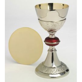 Kielich z czerwonym pierścieniem + patena - 24 cm - KIELICHY MSZALNE